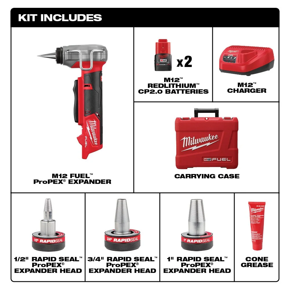 Milwaukee 2532-22 M12 FUEL? ProPEX? Expander Kit w/ 1/2-1 RAPID SEAL? ProPEX? Expander Heads